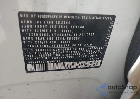 2024 Volkswagen Tiguan Se из США, поврежденный, VIN 3VV3B7AX9RM098307